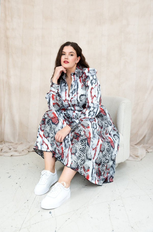 IRIS - Print Multi Coloured Pleated Shirt Dress - Yan Neo London