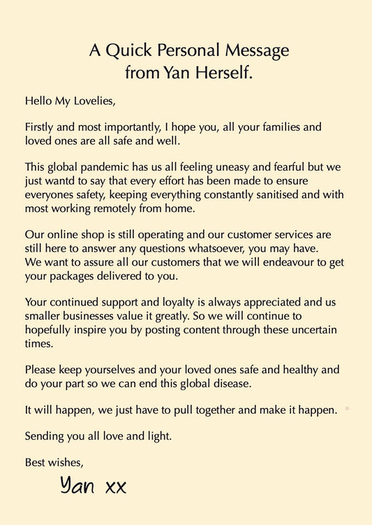 COVID-19 UPDATE - A Personal Message From Yan Herself - Yan Neo London