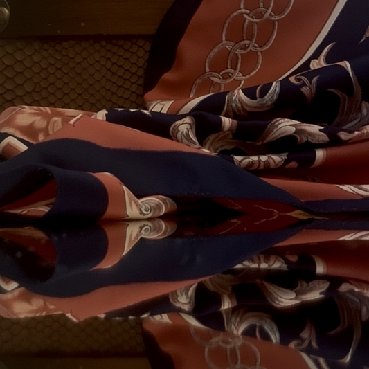 Close-up of patterned fabric draped with mirrored reflection showing folds, texture, and surface detail in the Yan Neo studio