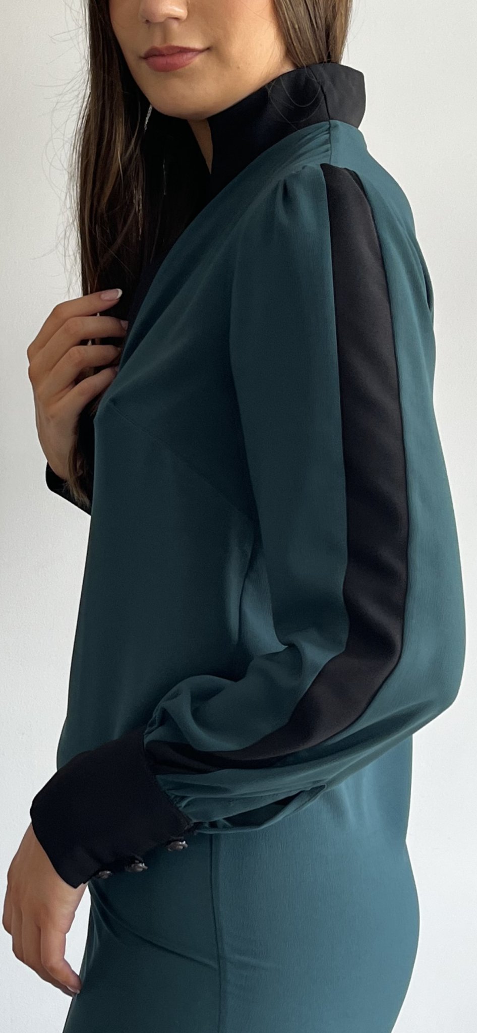 Dark Green Low Neckline Asymmetric Shirt Dress - Yan Neo London
