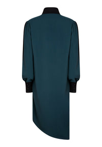 Dark Green Low Neckline Asymmetric Shirt Dress By Yan Neo London - Yan Neo London