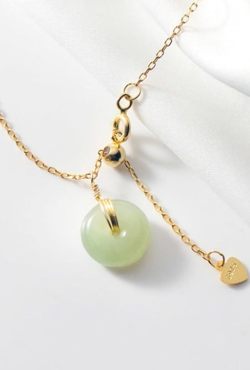Gold Chain With Jade Stone Bead Necklace by Yan Neo London - Yan Neo London