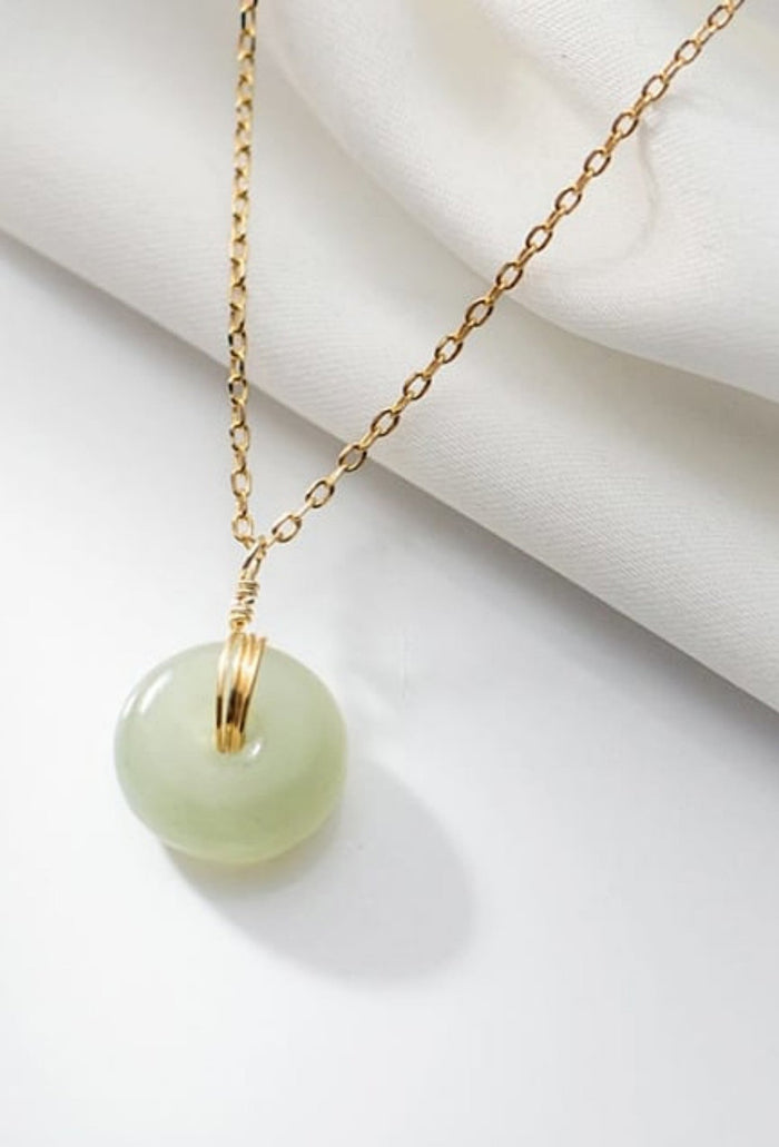Gold Chain With Jade Stone Bead Necklace by Yan Neo London - Yan Neo London