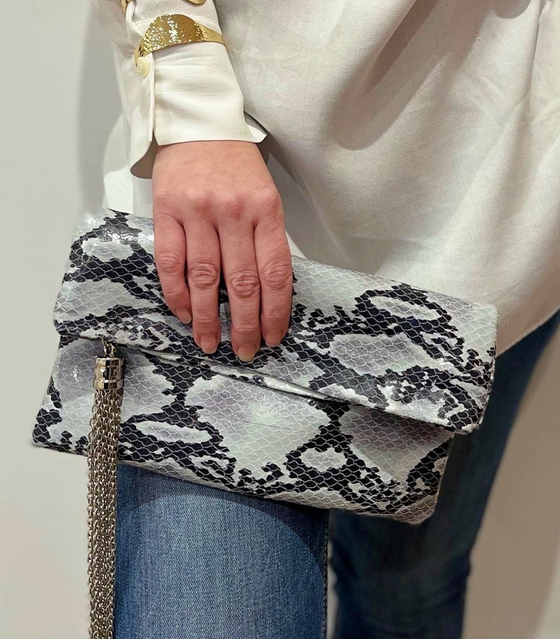 Grey snake 2024 print clutch bag