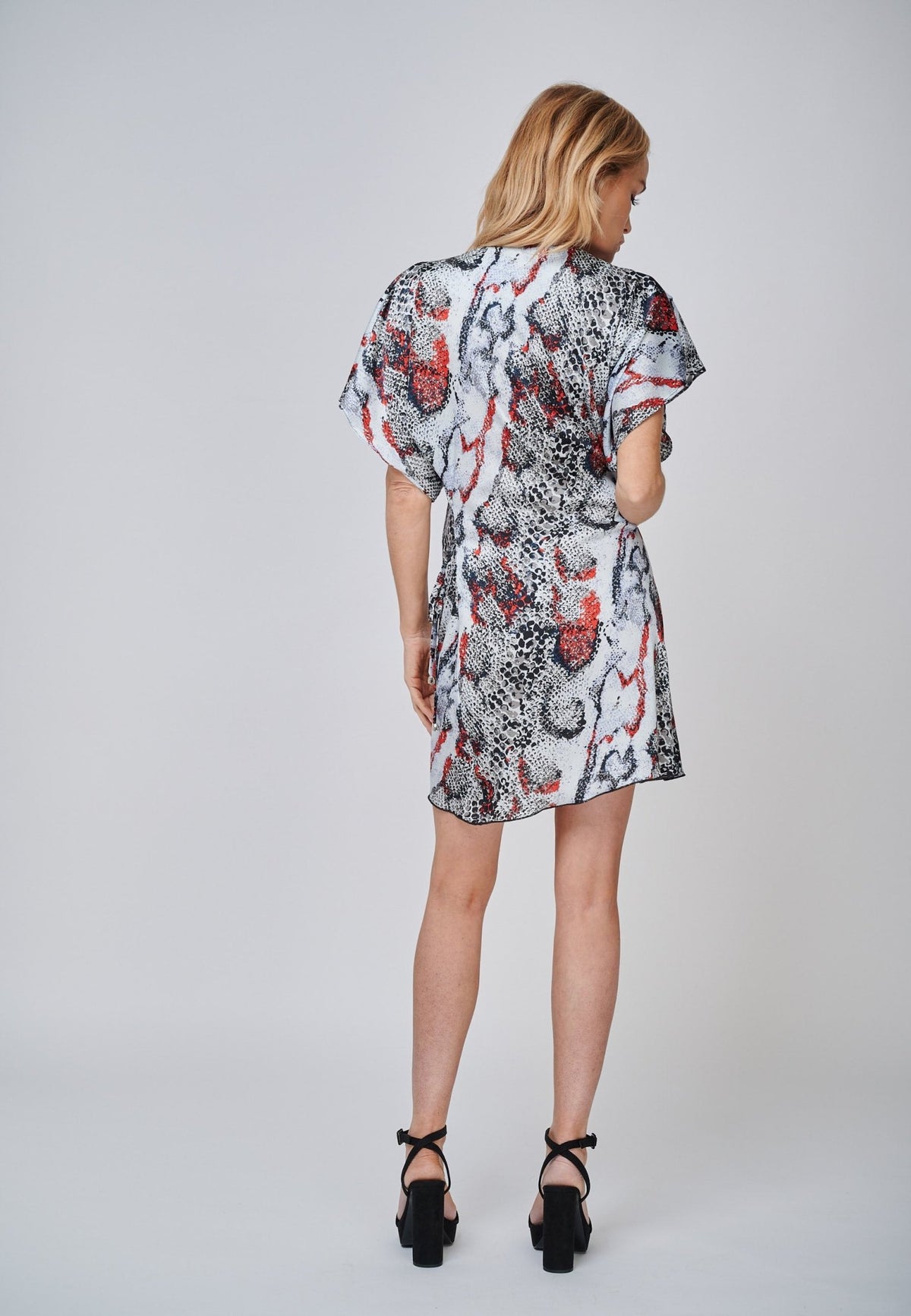 SELENE - Snake Print Multi Coloured Drape Wrap Dress - Yan Neo London
