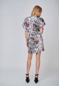 SELENE - Snake Print Multi Coloured Drape Wrap Dress - Yan Neo London