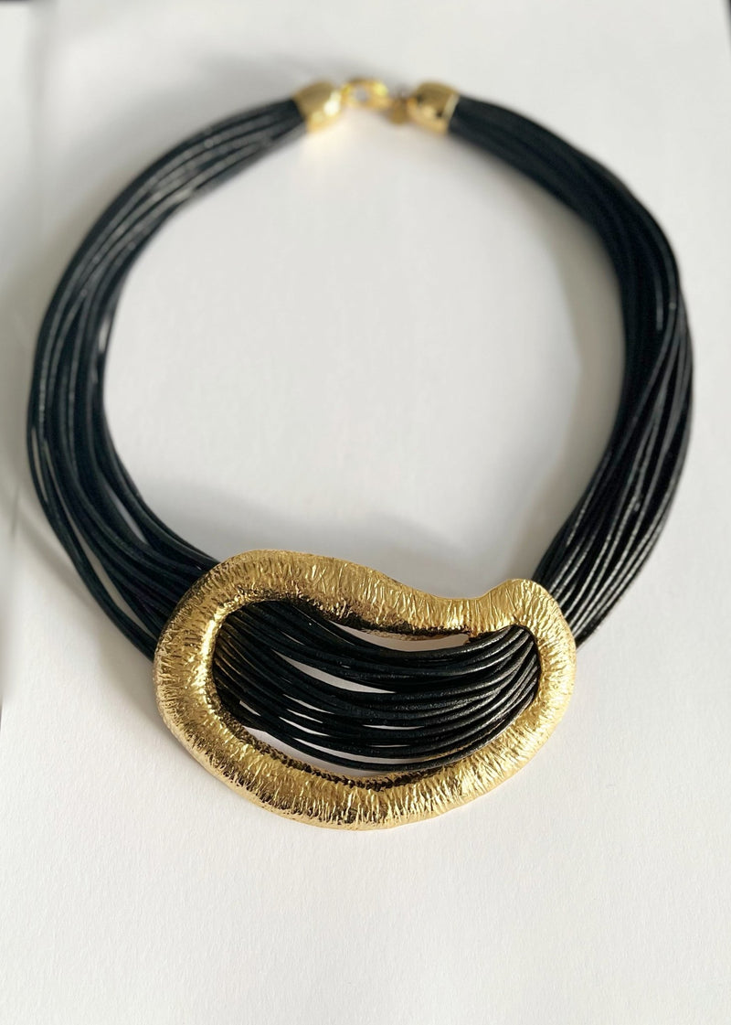 VASILIKI - Leather & Gold Handmade Necklace - Yan Neo London
