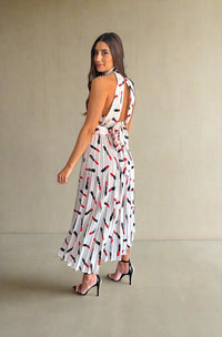 Yan Neo London Demi Lipstick Print Pleated Asymmetric Skirt - Yan Neo London