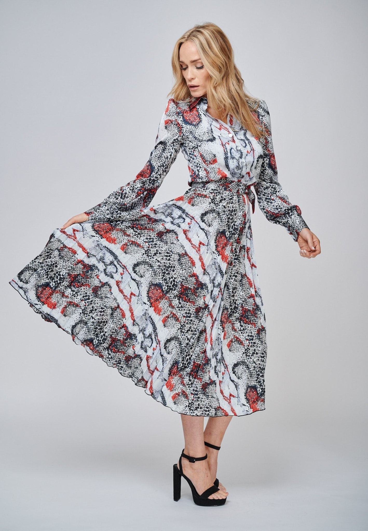 IRIS Print Multi Coloured Pleated Shirt Dress Yan Neo London